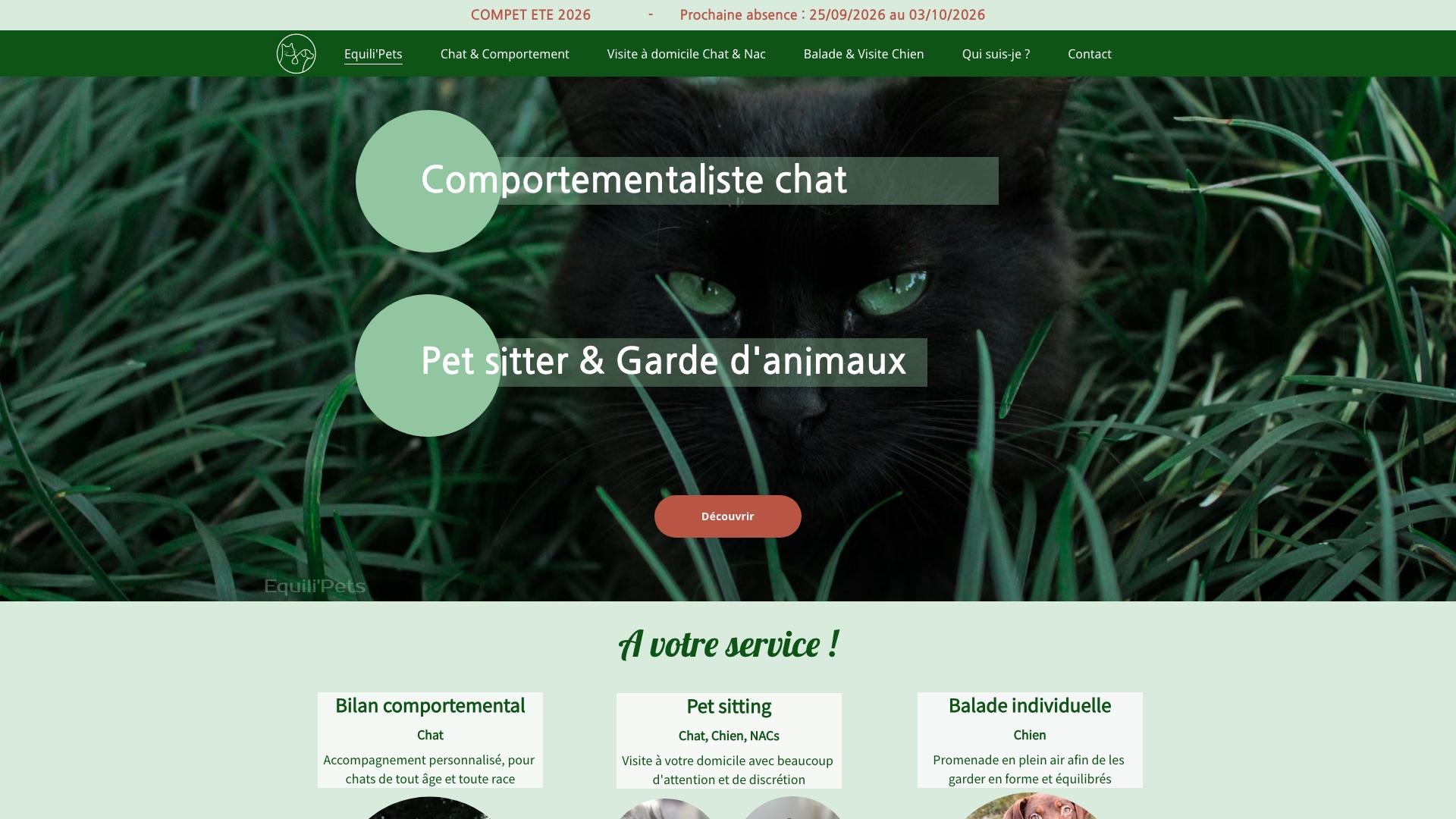 Capture d’écran de la page d’accueil du site Equili’Pets