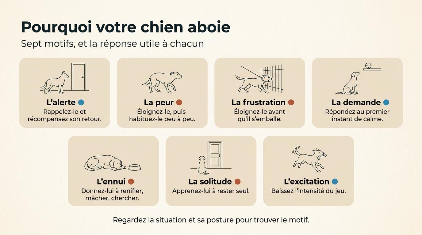 Les sept motifs d’aboiement du chien, de l’alerte à l’excitation, avec la réponse utile à chacun