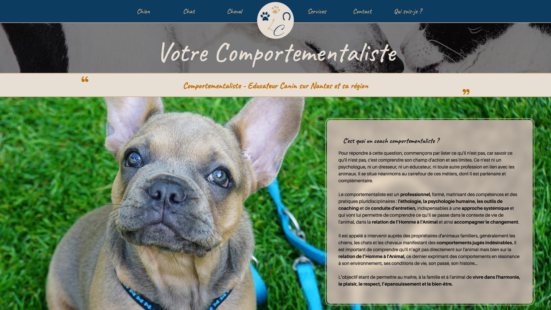 Capture d’écran de la page d’accueil du site LC Comportementaliste