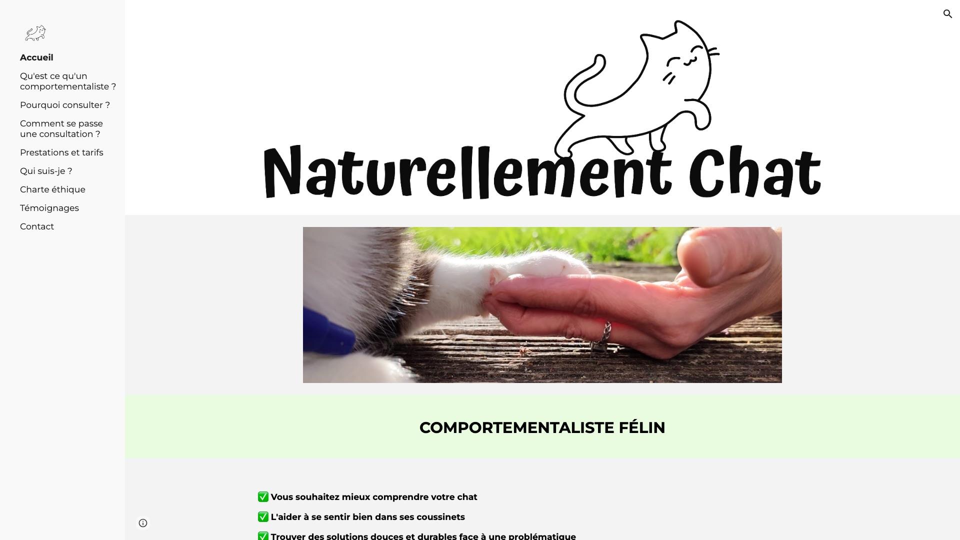 Capture d’écran de la page d’accueil du site Naturellement Chat