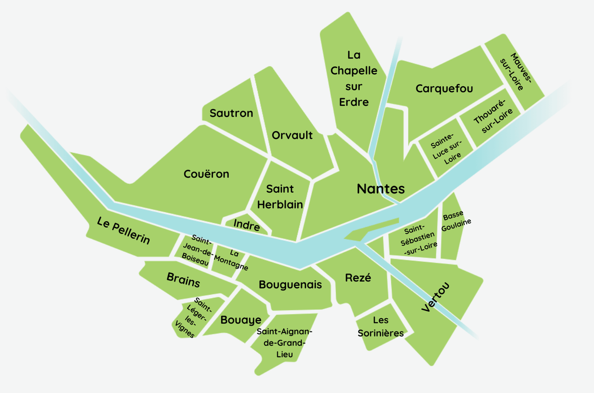 Carte des communes couvertes autour de Nantes